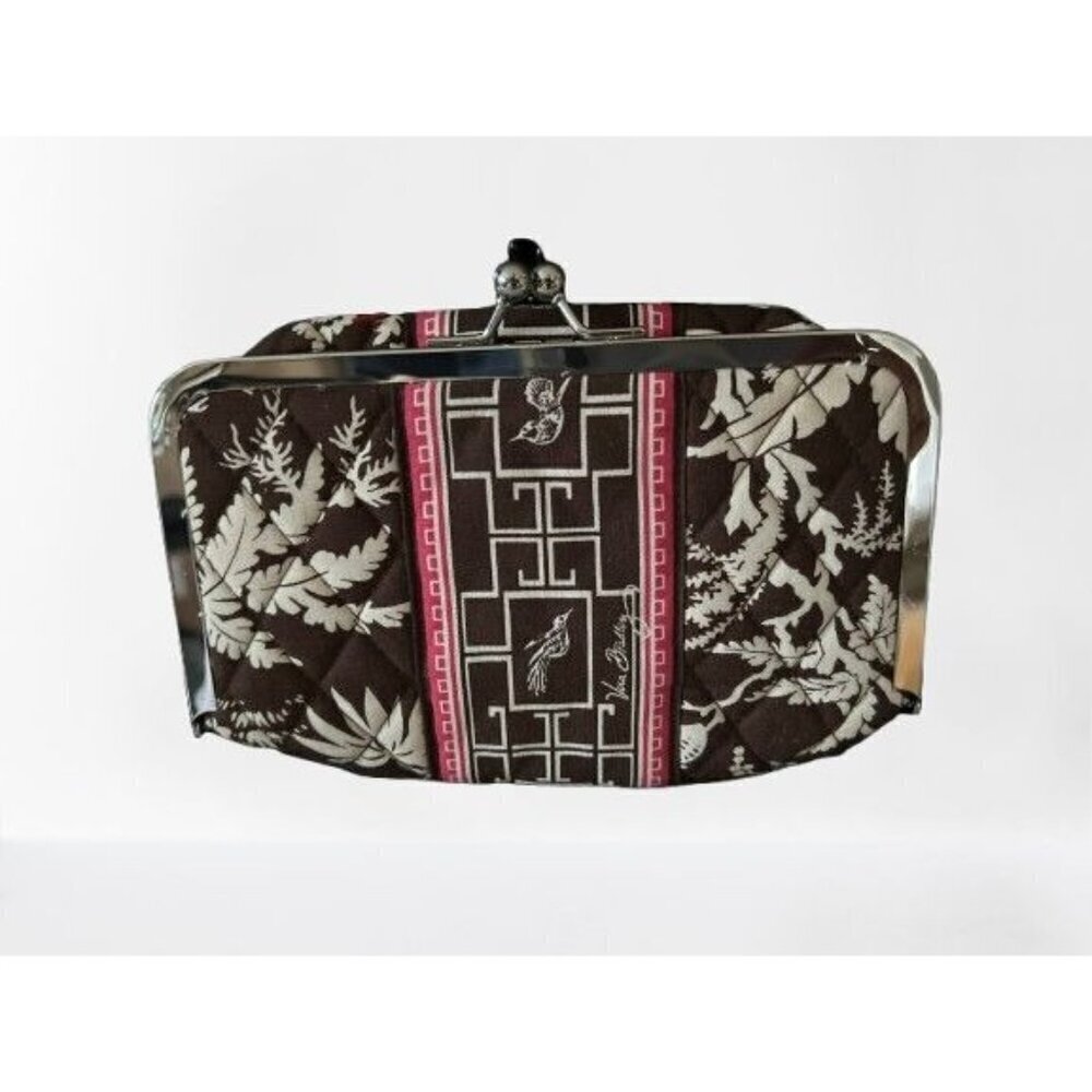 VERA BRADLEY Wallet Kiss Lock Clutch in Brown Geometric White